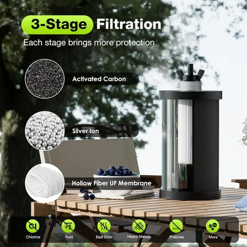 Miniatura 3 de Purewell Sistema de filtro de agua de gravedad portátil de 1.0 galones, sistema de encimera de ultrafiltración de 3 etapas de 0.01 μm con ventana
