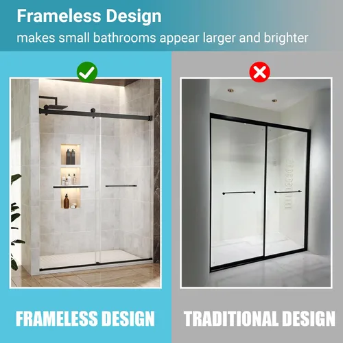 Miniatura 8 de Puerta de ducha doble deslizante de 44"-48" de ancho x 76" de alto, vidrio templado transparente sin marco de 5/16" (8mm) con revestimiento Nano