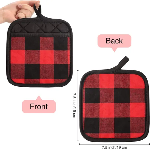 Miniatura 2 de 6 soportes para ollas de San Valentín a cuadros con bolsillo, almohadilla clásica de granja, de tela a cuadros, aislamiento térmico, para cocina