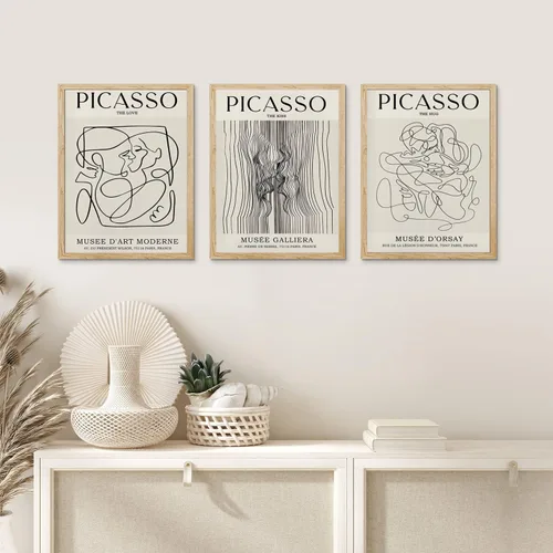 Miniatura 6 de Picasso - Póster de pared abstracto de líneas femeninas para dormitorio, Picasso The Kiss, The Love, The Hug, juego de decoración de pared, pintura