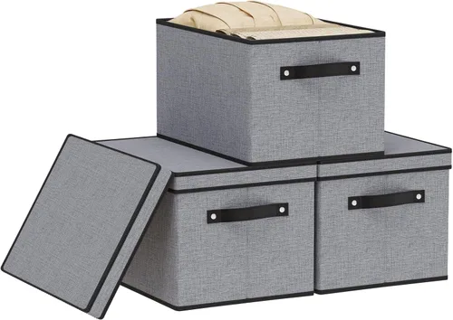 Miniatura 27 de Contenedor de almacenamiento plegable, caja de almacenamiento de 10.2 x 7.8 x 6.7 pulgadas con tapa, organizador de armario para organizar con asas