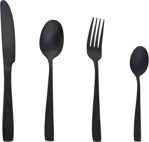 Miniatura 2 de Juego de cubiertos negro mate de acero inoxidable 18/0, utensilios de metal mate, incluye cuchillo de carne, tenedor y cuchara (24 piezas) duradero