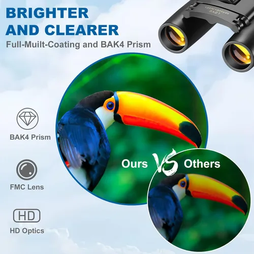 Miniatura 3 de AHFLRITO Prismáticos Compactos, Prismáticos Ligeros Plegables Pequeños para Adultos y Niños, Portátiles Impermeables para Observación de Aves