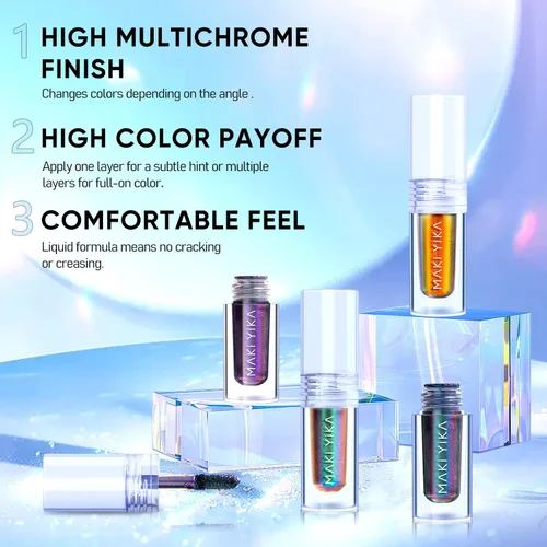 Miniatura 5 de Maki Yika Sombra de ojos líquida con brillo Ojos de camaleón metálicos Sombra de ojos multicolor cambiante de larga duración Sombra de ojos Aurora