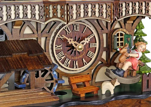 Miniatura 5 de Reloj cucú tradicional, estilo casa en el bosque negro, con bailarinas, para la cocina y el hogar.