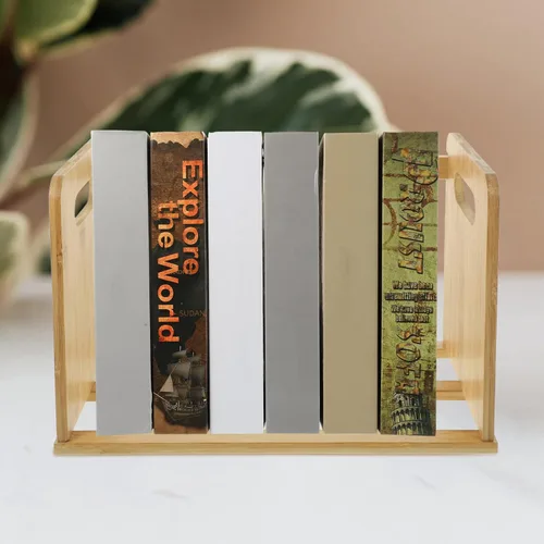 Miniatura 2 de LIFKOME Estantería de discos para libros, soporte de almacenamiento de libros, estantería de madera de mesa, álbumes de discos de vinilo