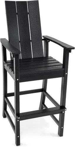 Miniatura 13 de Giantex Silla Adirondack de 52 pulgadas de alto, taburete de bar de polietileno de alta densidad para exteriores con respaldo ergonómico, Gris