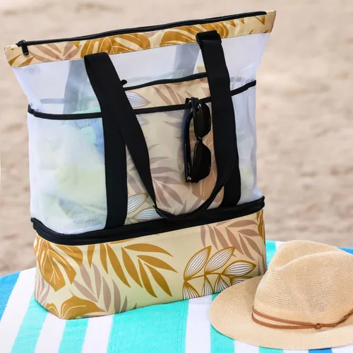 Miniatura 3 de L'OLGA Bolsa grande de malla con enfriador aislado desmontable, bolsa de fin de semana de playa