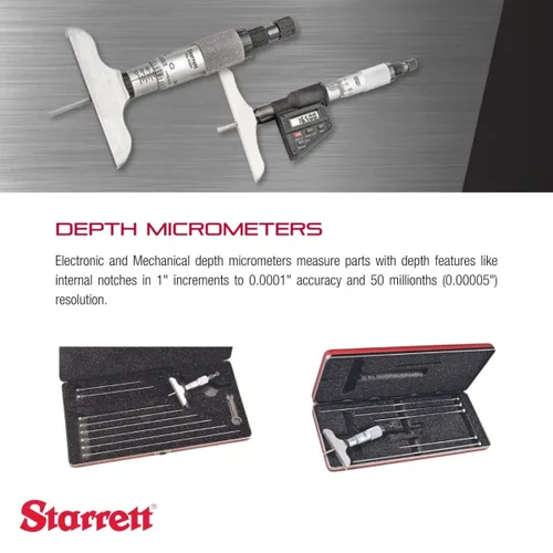 Miniatura 3 de Starrett 449 Profundímetros Vernier tipo micrómetro, pulgadas, 1