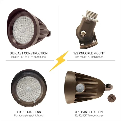 Miniatura 6 de NUWATT Luces de Foco Bullet de 25W para Exteriores, Luz LED de Paisaje Exterior, 3500 LM Iluminación Exterior Brillante para Patio, 30K/40K/50K