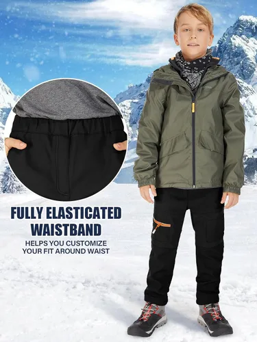 Miniatura 42 de linlon Pantalones impermeables para la nieve para niños y niños, forro polar lind para senderismo, softshell, cálidos, con aislamiento térmico