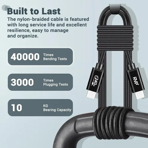 Miniatura 4 de Cable de datos USB-C (paquete de 2, 240 W), nailon trenzado de 48 V 5 A por RVP+