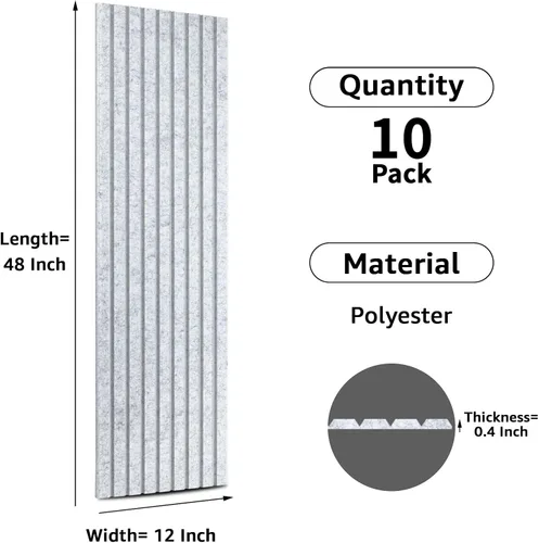 Miniatura 2 de Art3dwallpanels Paquete de 10 paneles acústicos, paneles de pared insonorizados de 48 x 12 x 0.35 pulgadas, autoadhesivos de alta densidad que