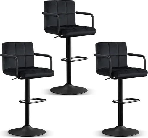 Miniatura 23 de Furniliving Taburetes de bar ajustables con respaldo, juego de 2 taburetes de bar negros, taburetes de bar de terciopelo con giro de 360°, taburetes