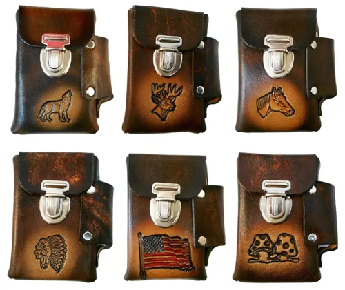 Miniatura 5 de Estuche de cigarrillos de cuero hecho a mano, bolsillo para encendedor, muchos diseños repujados