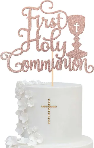 Miniatura 20 de 1 pieza de decoración de pastel Dios bendiga con cruz de paloma y purpurina, para bautizo, primera comunión, celebración religiosa, baby shower