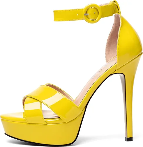 Miniatura 65 de MODENCOCO Sandalias de boda con correa de tobillo sexy para mujer, con plataforma y puntera abierta, tacón de aguja y tacón alto, zapatos de vestir