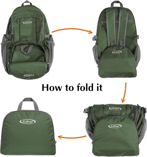 Miniatura 6 de G4Free Mochila de senderismo plegable ligera 40L, mochila de viaje impermeable Verde militar