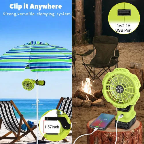 Miniatura 2 de Ventilador de clip compatible con batería Ryobi de 18 V, ventilador de abrazadera inalámbrico 3 en 1 con puerto USB, 3 ajustes de velocidad