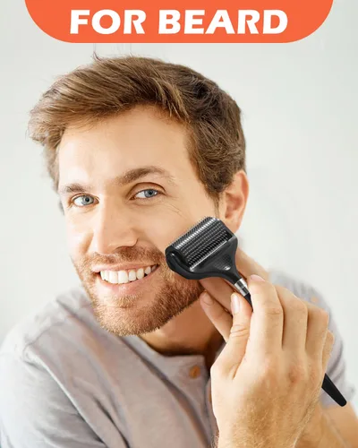 Miniatura 6 de Rodillo Derma de titanio para barba y pelo facial, rodillo de microagujas para barba para hombres con estuche de almacenamiento, rodillo Derma