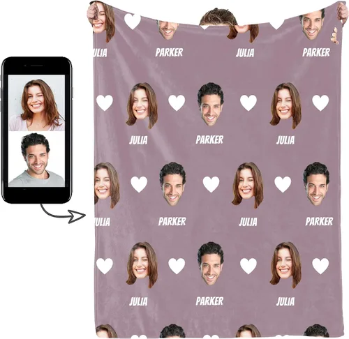 Miniatura 12 de Manta personalizada con foto de cara, manta personalizada con características faciales, manta graciosa para sofá, cama, sofá cálida y acogedora