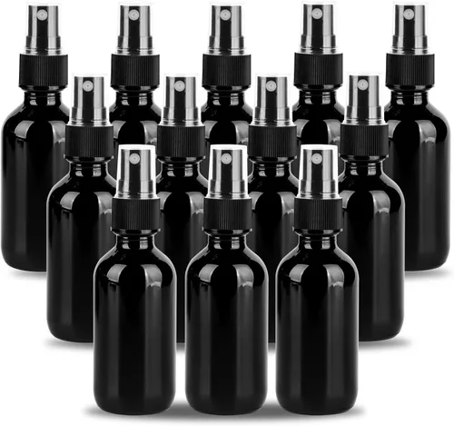 Miniatura 11 de Botella pulverizadora de vidrio de 2 onzas, botellas de vidrio Boston de niebla fina con pulverizador de niebla fina negra, botellas pequeñas