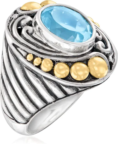Miniatura 3 de Ross-Simons Anillo estilo Bali de topacio azul cielo de 3.50 quilates en plata de ley y oro amarillo de 18 quilates, Gema, Topacio