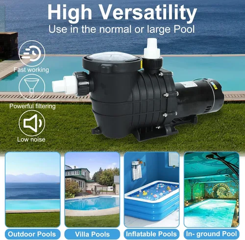 Miniatura 4 de Bomba de piscina de 2.0 HP en /sobre tierra, bombas de agua de piscina de una sola velocidad de 110V 6600GPH lnground sobre tierra con cesta