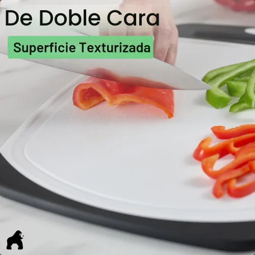 Miniatura 6 de GORILLA GRIP Juego de 3 tablas de cortar de cocina reversibles sin BPA, diseñadas en Estados Unidos, no porosas, ranuras para jugos, borde