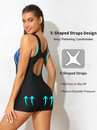 Miniatura 4 de beautyin Traje de baño deportivo de una pieza con espalda cruzada para mujer