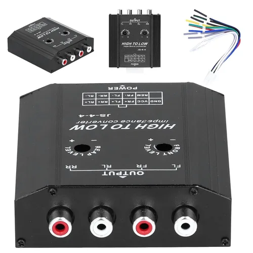 Miniatura 4 de Convertidor de audio, convertidor de impedancia de audio de 12 V, 4 anales, línea alta a baja, frecuencia de altavoz de radio estéreo