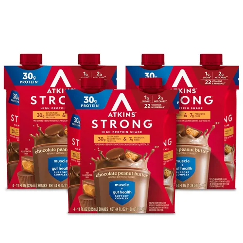 Miniatura 12 de Atkins - Batido Fuerte de Alta Proteína, Sabor Café Laté, 30g de Proteína, 7g de Fibra Prebiótica, Apoyo para la Salud Muscular y del Intestino