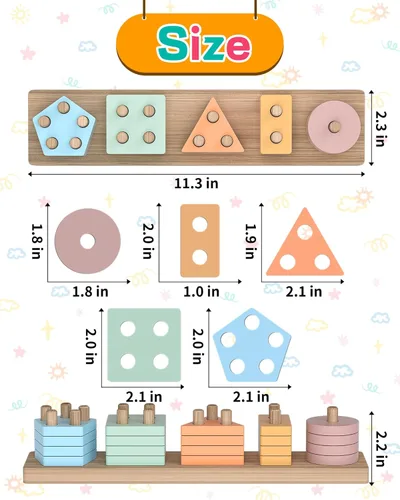 Miniatura 6 de Zartores Juguetes Montessori para niños y niñas de 1, 2 y 3 años regalos, juguetes clasificadores de formas de madera para edades de 2 a 4 años