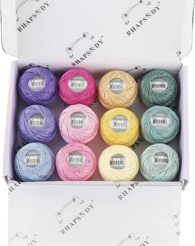 Miniatura 25 de Rhapsody Hilo de algodón perla tamaño 8 hilo de ganchillo Perle 12 bolas Set tejido a mano, bordado, sashiko, punto de cruz, costura, costura, Col. 5