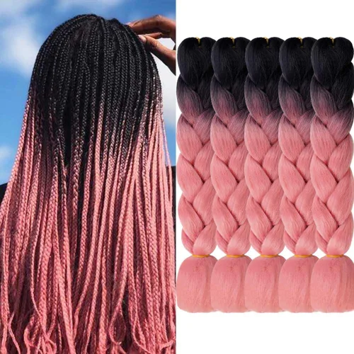Miniatura 14 de Extensiones de cabello trenzado color gris degradado, 5 unidades, trenzas sintéticas de 24 pulgadas, 2 tonos, cabello gris para trenzas de caja, #28