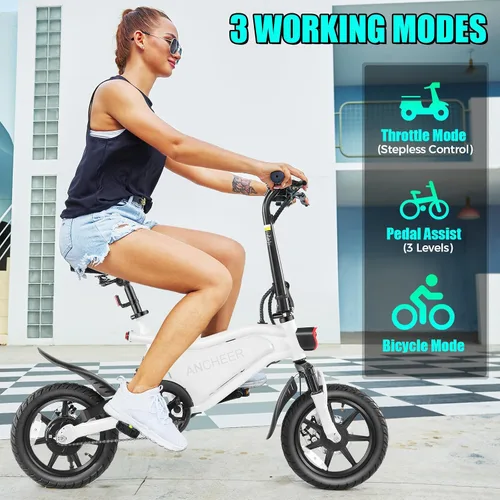 Miniatura 2 de ANCHEER Bicicleta eléctrica plegable para adultos, bicicleta eléctrica de 374 Wh, bicicletas eléctricas de 20 MPH, bicicleta eléctrica plegable