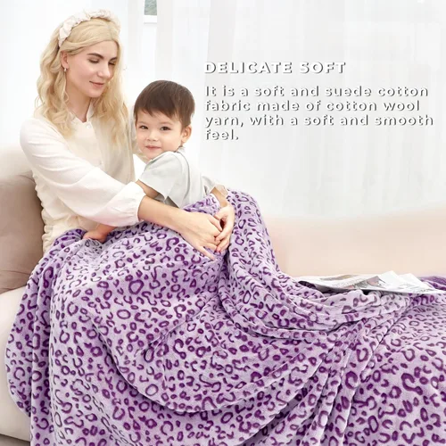 Miniatura 6 de Manta con Estampado de Leopardo Morado Manta Morada Ligera Cálida Mantas Suaves Decorativas para Cama Sofá Dormitorio Leopardo púrpura