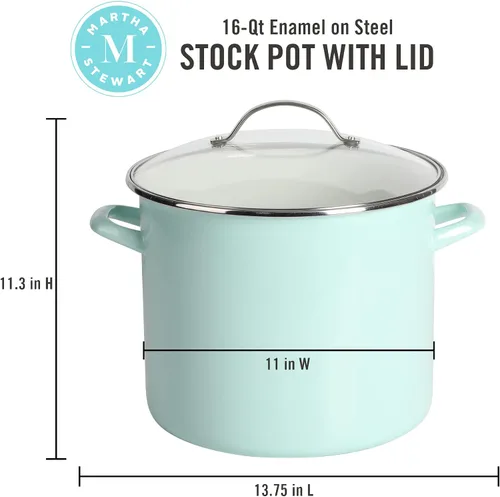 Miniatura 2 de Martha Stewart Thayer Olla de Caldo de 12 Cuartos de Galón Esmaltada sobre Acero Resistente a Rayones con Tapa – Azul Martha – Olla Duradera de Gran