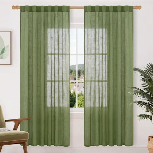 Miniatura 71 de LAMIT Cortinas de lino beige de 30 pulgadas de largo para ventanas pequeñas, cortinas semitransparentes filtrantes de luz, pestaña trasera