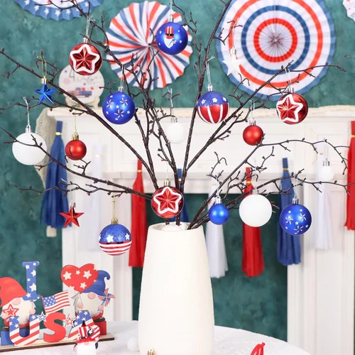 Miniatura 5 de 100pcs 4th of July Tree Ornaments and Decorations Patriotic Ornaments for Independence Day Shatterproof Hanging Red White and Blue Ball Star