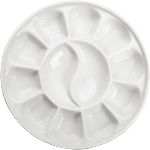 MEEDEN Paleta de pintura de acuarela de porcelana redonda de 12 pozos para acuarela gouache pintura al óleo acrílica, 7 pulgadas
