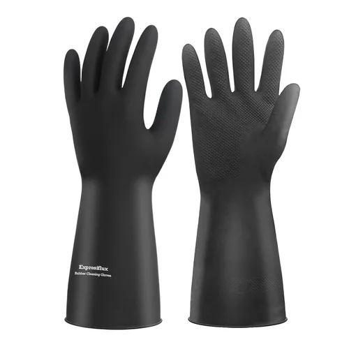 Guantes de limpieza de goma gruesos, 1 par de guantes de goma negros para lavar platos, medianos, guantes de cocina antideslizantes para lavar