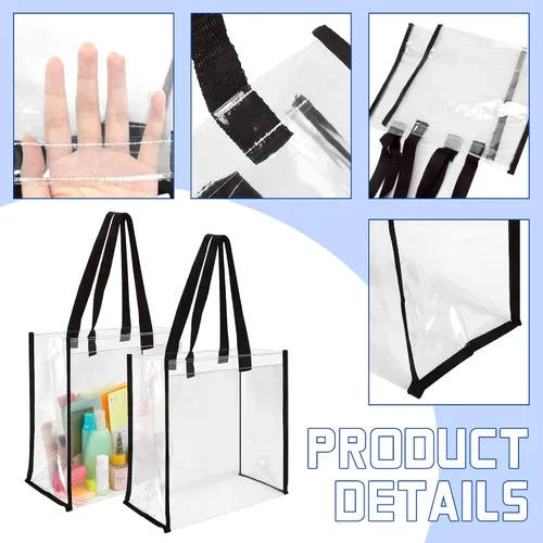 Miniatura 5 de 12 x 12 x 6 pulgadas, bolsas de plástico de PVC transparente con asas para trabajo, playa, almuerzo, deportes, conciertos