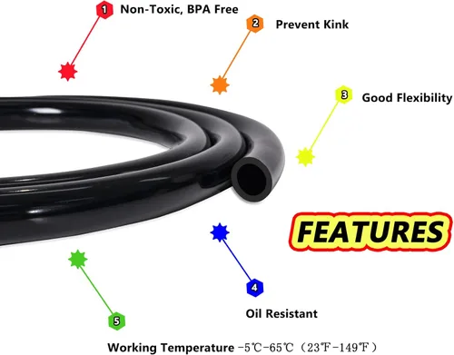 Miniatura 4 de Feelers Tubo de vinilo de PVC negro de 1/2 pulgada de diámetro interior x 5/8 pulgadas de diámetro exterior para tanque de peces acuario, línea