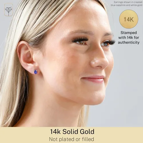 Miniatura 2 de 14k Gold Solitaire Gemstone Stud Earrings for Women 7x5mm Birthstone Earrings by MAX + STONE