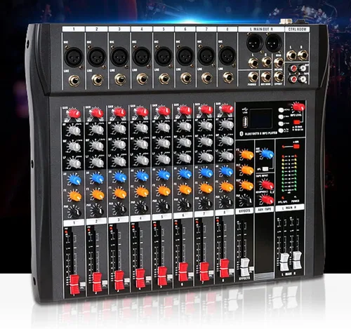 Mezclador profesional de 8 canales, interfaz de consola digital USB MP3 Phantom Power estéreo DJ Studio FX Chasis de acero, mezclador de audio USB