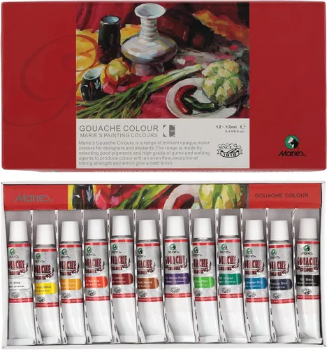 Marie's Juego de pintura Gouache para artistas, gouache altamente pigmentado para pintura, artistas, ilustradores y diseñadores, juego de 12 tubos