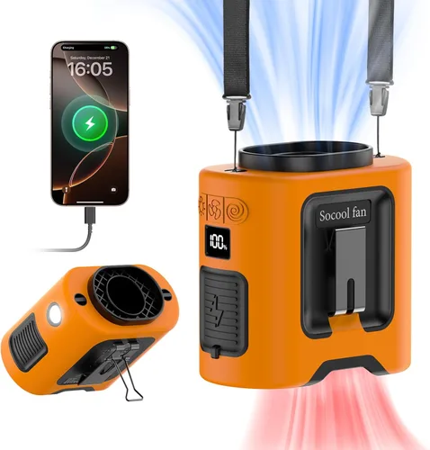 Miniatura 18 de Socool Ventilador de cintura portátil de 10000mAh con clip en cinturón portátil, ventilador personal recargable operado con batería con 5