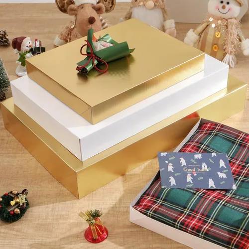 Miniatura 3 de HAPPY POTATO 12 cajas de regalo de Navidad con tapas de 11 x 8.5 x 1.5 pulgadas, cajas de regalo doradas para camisas, cajas de regalo para ropa