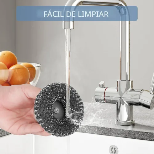 Miniatura 5 de 2Pack Juego de estropajos de lana de acero, estropajo de acero inoxidable con mango de acero inoxidable, para limpieza de platos, hierro fundido